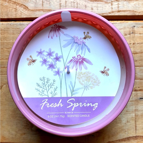 Fresh Spring Floral Scent Rose Pink Fractal Textured Glass White Wax 5 oz Candle - Picture 2 of 4